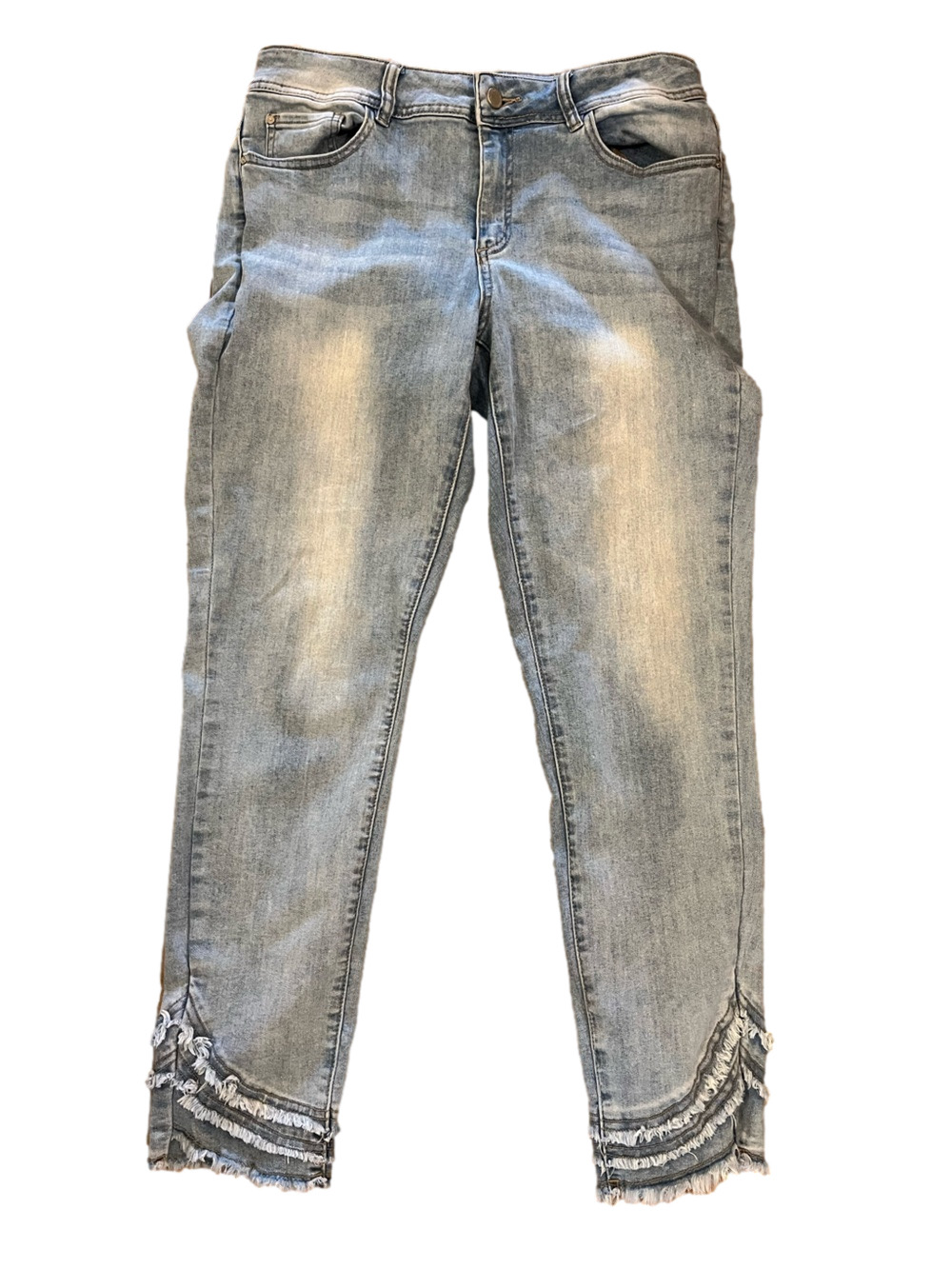 Charlie B Frayed Layered Fringe Hem Straight Cropped Jeans Light Blue Size 10